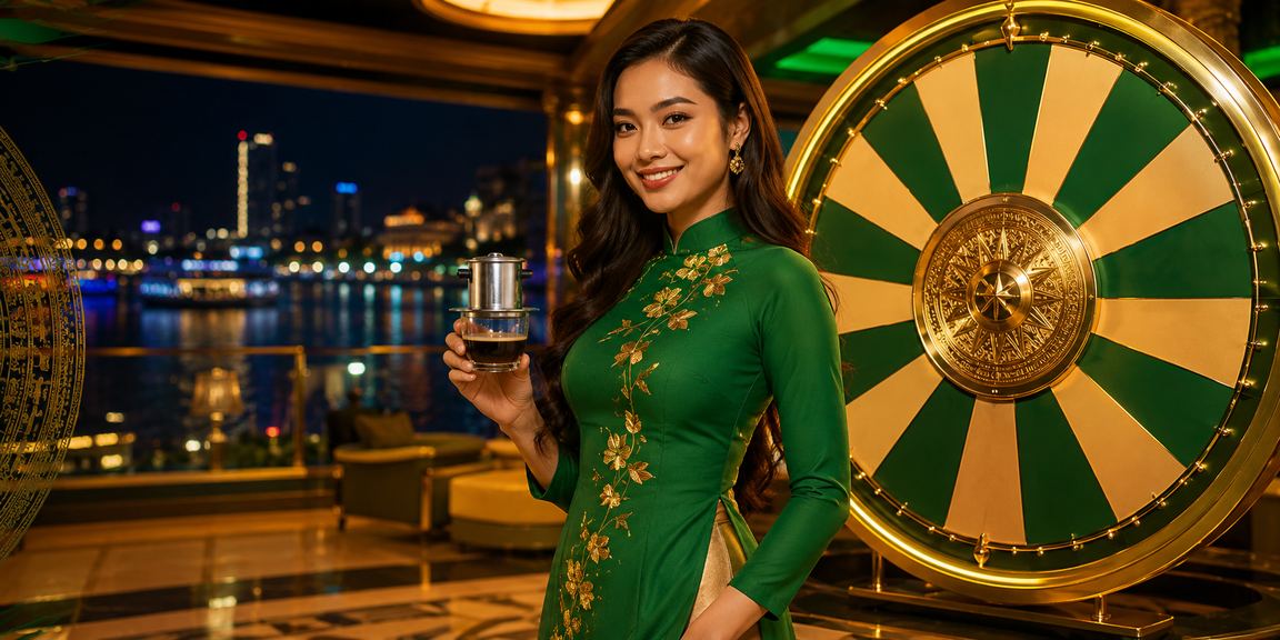 Cảnh sông Mekong buổi chiều với người dùng thư giãn xem kèo và roulette trực tuyến trên điện thoại